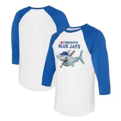 Women's Toronto Blue Jays Tiny Turnip White/Royal Shark 3/4-Sleeve Raglan T-Shirt
