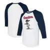 Women's Cleveland Guardians Tiny Turnip White/Navy Slugger 3/4-Sleeve Raglan T-Shirt