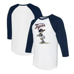Women's Detroit Tigers Tiny Turnip White/Navy Slugger 3/4-Sleeve Raglan T-Shirt