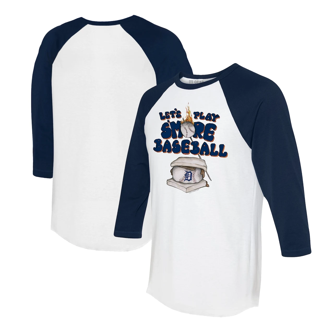 Women's Detroit Tigers Tiny Turnip White/Navy Smores 3/4-Sleeve Raglan T-Shirt 3 Women's Detroit Tigers Tiny Turnip White/Navy Smores 3/4-Sleeve Raglan T-Shirt