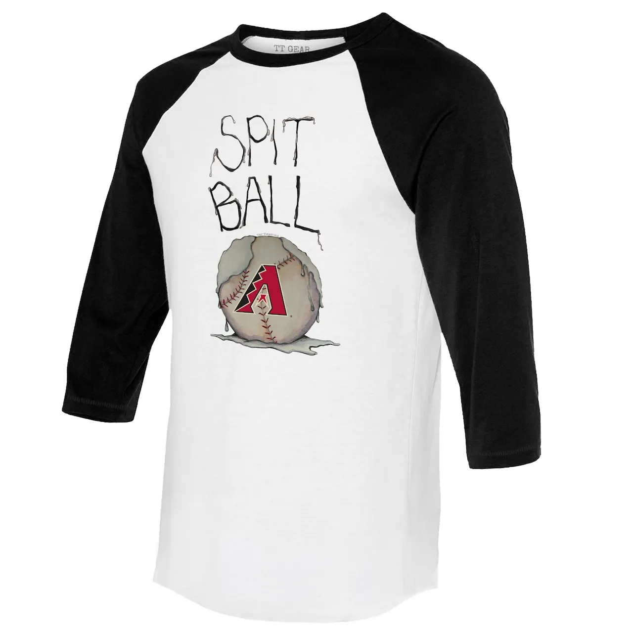 Women's Arizona Diamondbacks Tiny Turnip White/Black Spit Ball 3/4-Sleeve Raglan T-Shirt 4 Women's Arizona Diamondbacks Tiny Turnip White/Black Spit Ball 3/4-Sleeve Raglan T-Shirt - Image 2