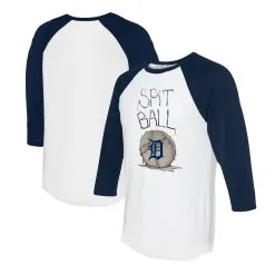 Women's Detroit Tigers Tiny Turnip White/Navy Spit Ball 3/4-Sleeve Raglan T-Shirt