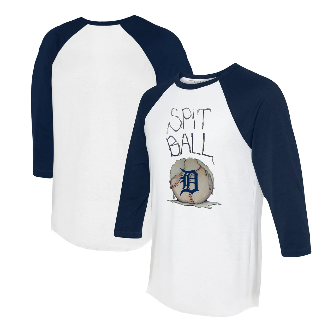 Women's Detroit Tigers Tiny Turnip White/Navy Spit Ball 3/4-Sleeve Raglan T-Shirt 3 Women's Detroit Tigers Tiny Turnip White/Navy Spit Ball 3/4-Sleeve Raglan T-Shirt