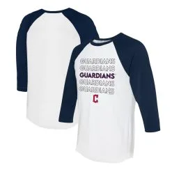 Women's Cleveland Guardians Tiny Turnip White/Navy Stacked 3/4-Sleeve Raglan T-Shirt
