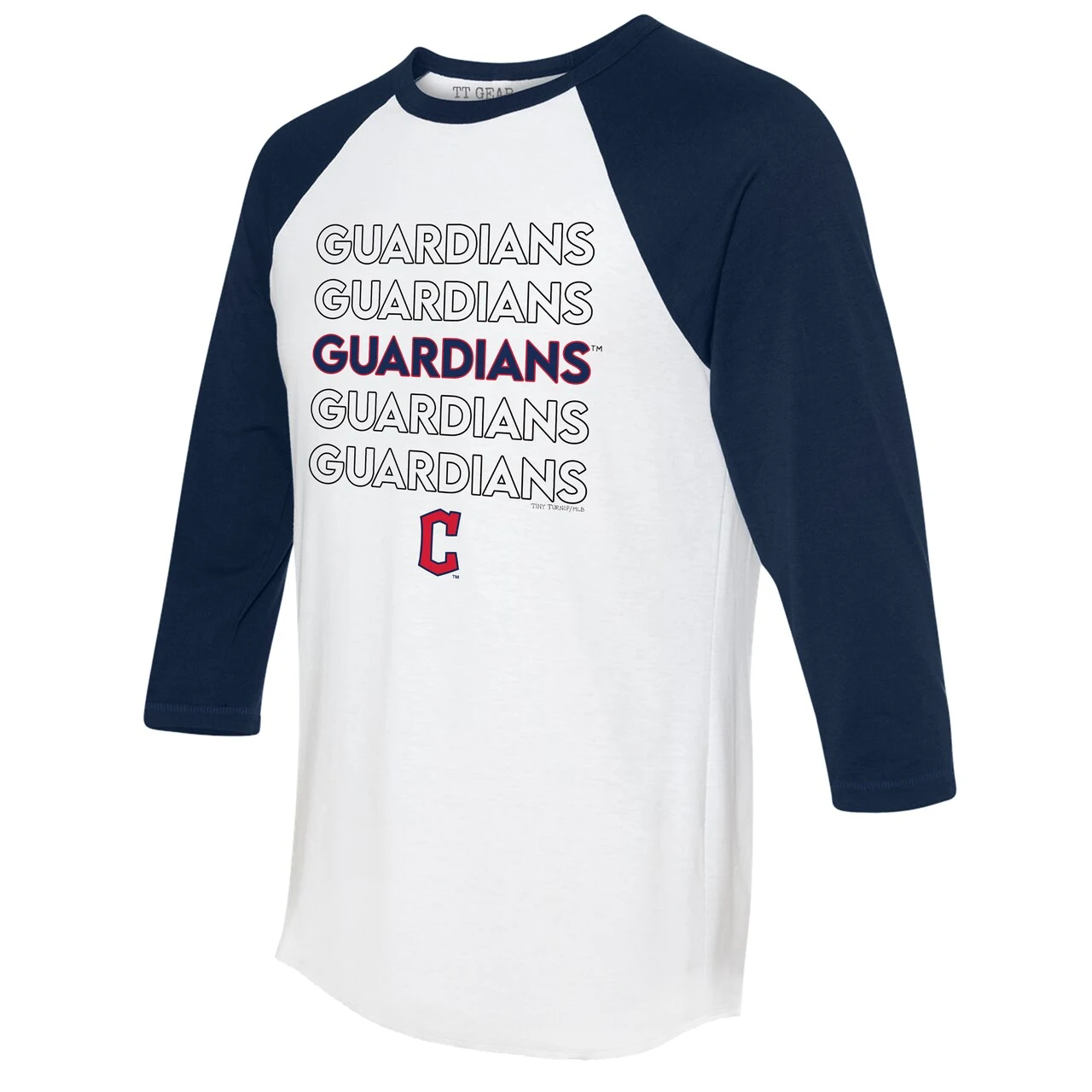 Women's Cleveland Guardians Tiny Turnip White/Navy Stacked 3/4-Sleeve Raglan T-Shirt 4 Women's Cleveland Guardians Tiny Turnip White/Navy Stacked 3/4-Sleeve Raglan T-Shirt - Image 2
