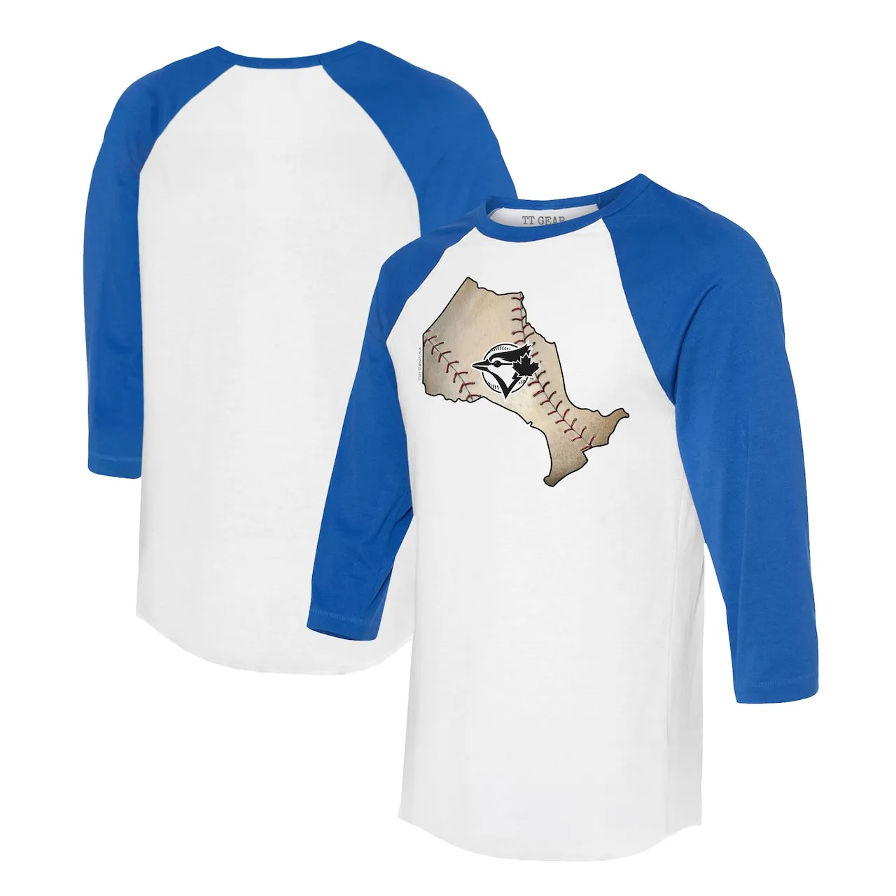 Women's Toronto Blue Jays Tiny Turnip White/Royal Province Outline 3/4-Sleeve Raglan T-Shirt 3 Women's Toronto Blue Jays Tiny Turnip White/Royal Province Outline 3/4-Sleeve Raglan T-Shirt