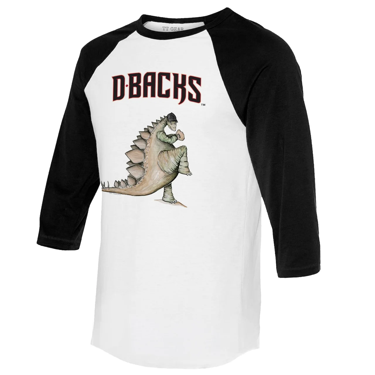 Women's Arizona Diamondbacks Tiny Turnip White/Black Stega 3/4-Sleeve Raglan T-Shirt 4 Women's Arizona Diamondbacks Tiny Turnip White/Black Stega 3/4-Sleeve Raglan T-Shirt - Image 2