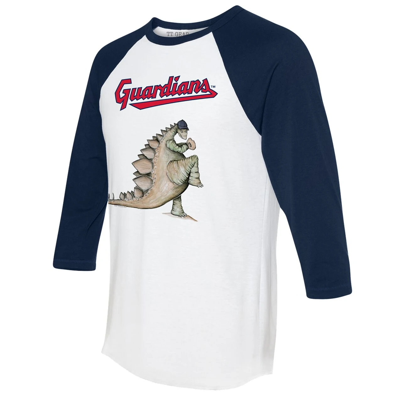 Women's Cleveland Guardians Tiny Turnip White/Navy Stega 3/4-Sleeve Raglan T-Shirt 4 Women's Cleveland Guardians Tiny Turnip White/Navy Stega 3/4-Sleeve Raglan T-Shirt - Image 2
