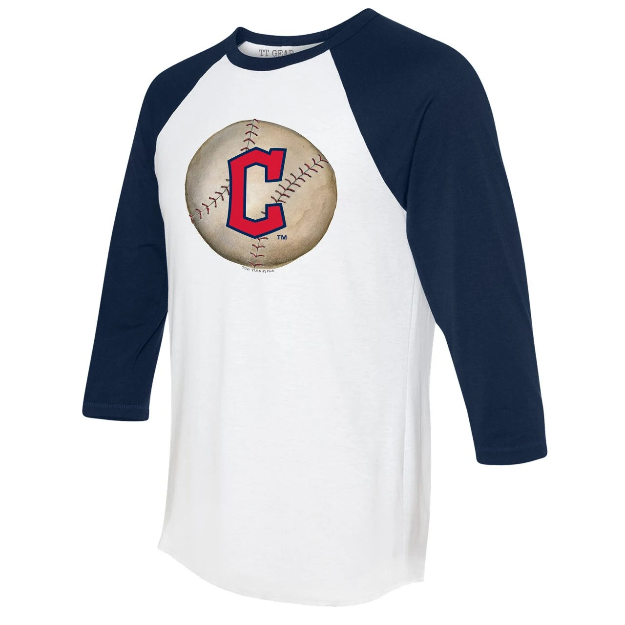 Women's Cleveland Guardians Tiny Turnip White/Navy Stitched Baseball 3/4-Sleeve Raglan T-Shirt 4 Women's Cleveland Guardians Tiny Turnip White/Navy Stitched Baseball 3/4-Sleeve Raglan T-Shirt - Image 2