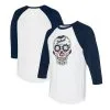 Women's Detroit Tigers Tiny Turnip White/Navy Sugar Skull 3/4-Sleeve Raglan T-Shirt