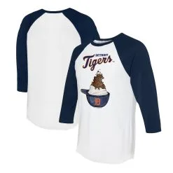 Women's Detroit Tigers Tiny Turnip White/Navy Sundae Helmet 3/4-Sleeve Raglan T-Shirt