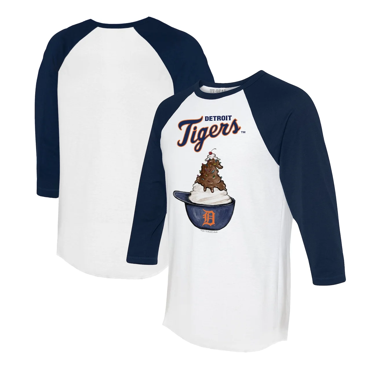 Women's Detroit Tigers Tiny Turnip White/Navy Sundae Helmet 3/4-Sleeve Raglan T-Shirt 3 Women's Detroit Tigers Tiny Turnip White/Navy Sundae Helmet 3/4-Sleeve Raglan T-Shirt