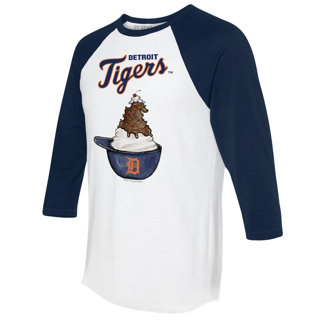 Women's Detroit Tigers Tiny Turnip White/Navy Sundae Helmet 3/4-Sleeve Raglan T-Shirt 4 Women's Detroit Tigers Tiny Turnip White/Navy Sundae Helmet 3/4-Sleeve Raglan T-Shirt - Image 2
