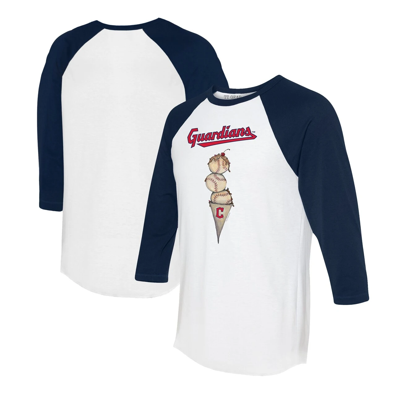 Women's Cleveland Guardians Tiny Turnip White/Navy Triple Scoop 3/4-Sleeve Raglan T-Shirt 3 Women's Cleveland Guardians Tiny Turnip White/Navy Triple Scoop 3/4-Sleeve Raglan T-Shirt