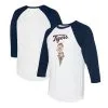 Women's Detroit Tigers Tiny Turnip White/Navy Triple Scoop 3/4-Sleeve Raglan T-Shirt
