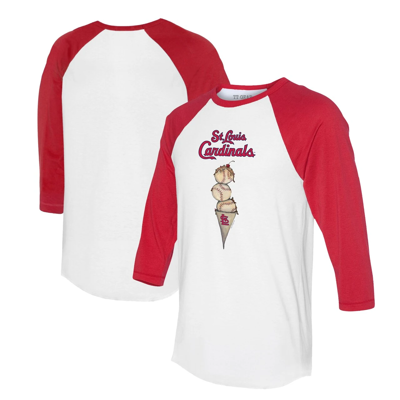 Women's St. Louis Cardinals Tiny Turnip White/Red Triple Scoop 3/4-Sleeve Raglan T-Shirt 3 Women's St. Louis Cardinals Tiny Turnip White/Red Triple Scoop 3/4-Sleeve Raglan T-Shirt