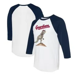 Women's Cleveland Guardians Tiny Turnip White/Navy TT Rex 3/4-Sleeve Raglan T-Shirt