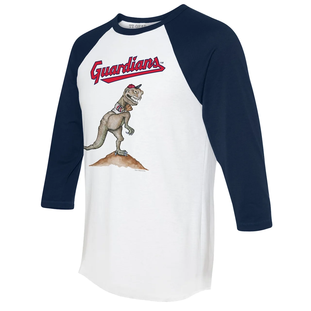 Women's Cleveland Guardians Tiny Turnip White/Navy TT Rex 3/4-Sleeve Raglan T-Shirt 4 Women's Cleveland Guardians Tiny Turnip White/Navy TT Rex 3/4-Sleeve Raglan T-Shirt - Image 2