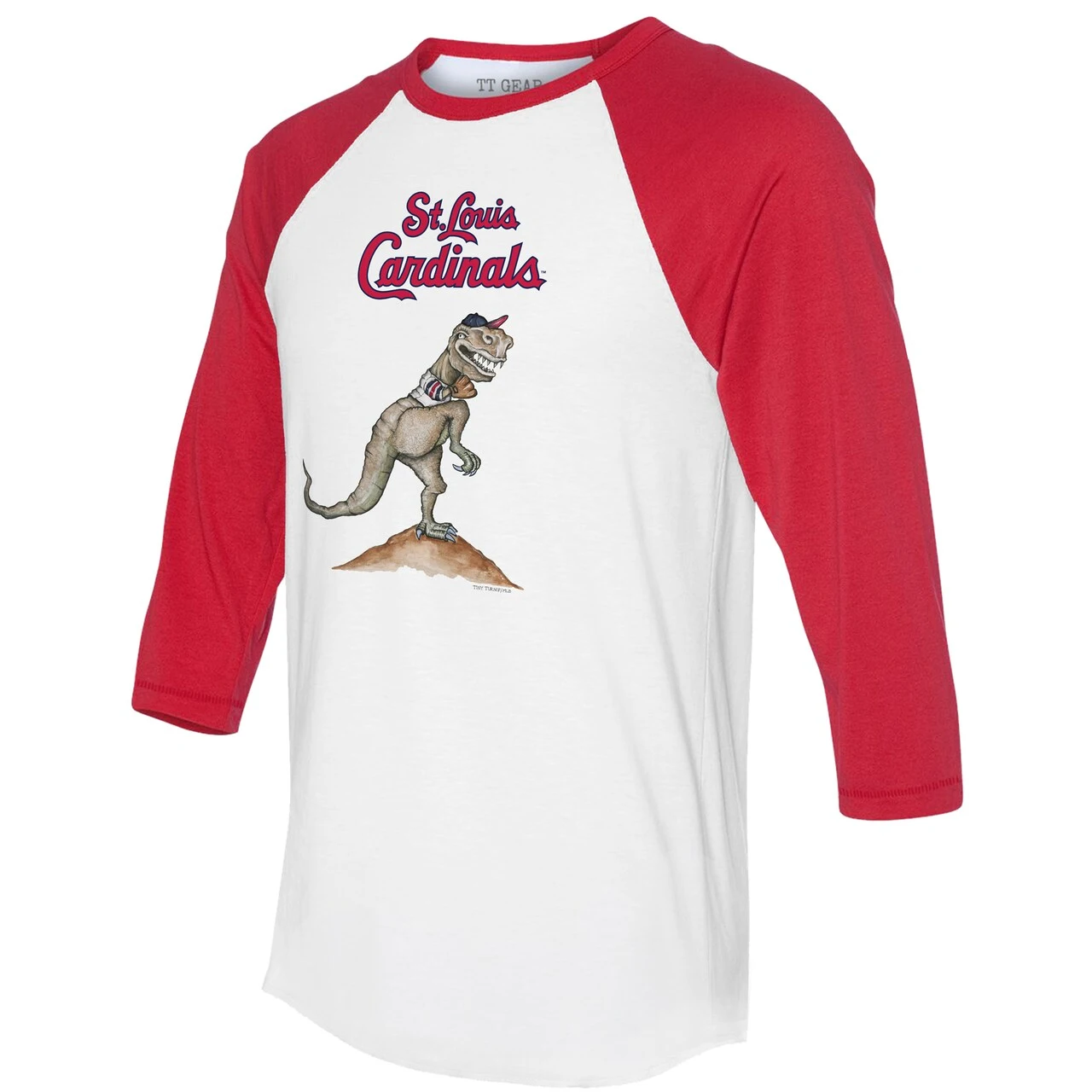Women's St. Louis Cardinals Tiny Turnip White/Red TT Rex 3/4-Sleeve Raglan T-Shirt 4 Women's St. Louis Cardinals Tiny Turnip White/Red TT Rex 3/4-Sleeve Raglan T-Shirt - Image 2