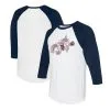 Women's Cleveland Guardians Tiny Turnip White/Navy Unicorn 3/4-Sleeve Raglan T-Shirt