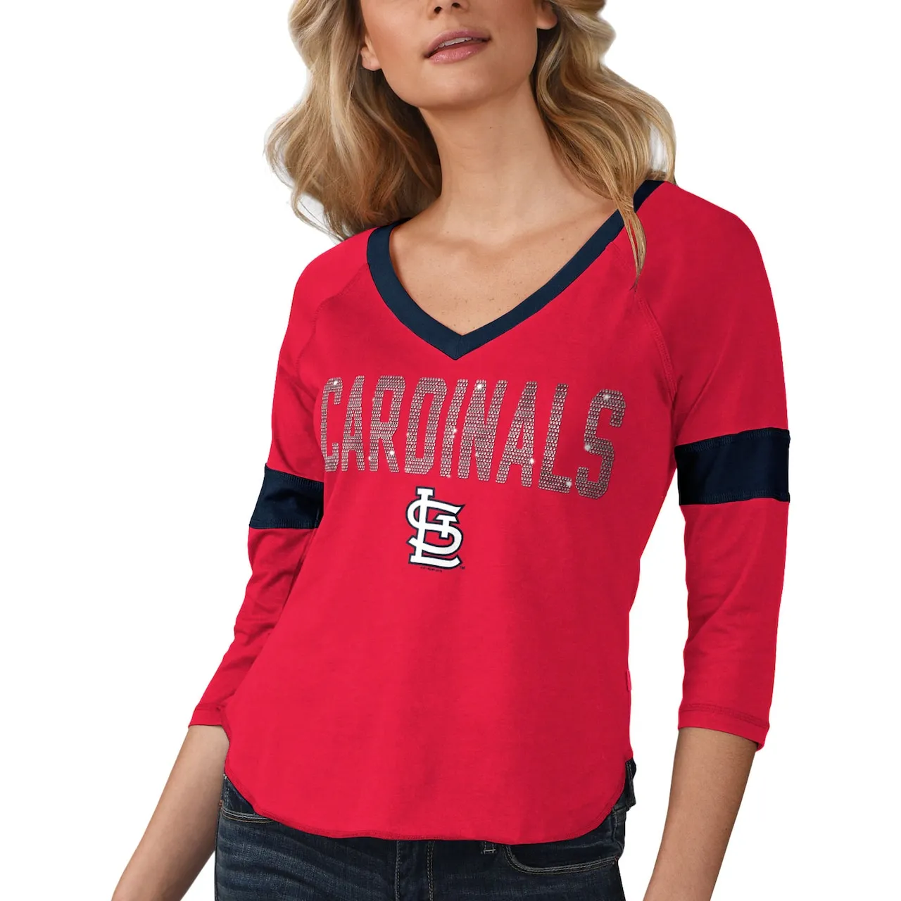 Women's St. Louis Cardinals Touch Red Ultimate Fan 3/4-Sleeve Raglan V-Neck T-Shirt 6 Women's St. Louis Cardinals Touch Red Ultimate Fan 3/4-Sleeve Raglan V-Neck T-Shirt - Image 4