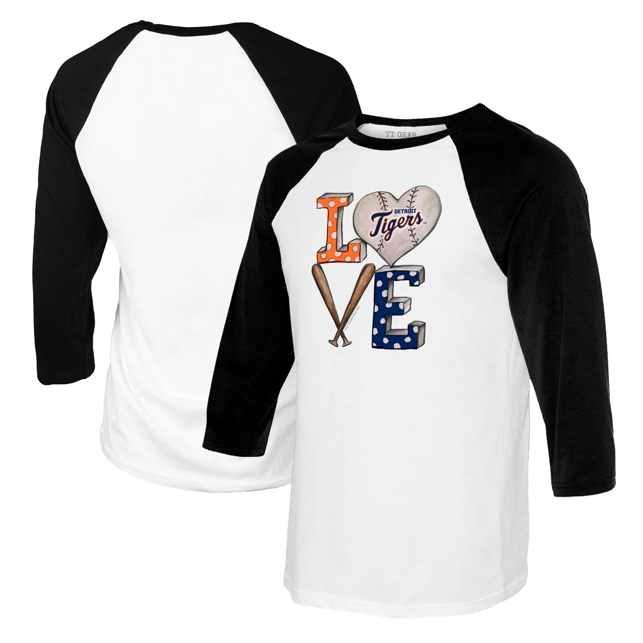 Women's Detroit Tigers Tiny Turnip White/Black Baseball Love Raglan 3/4-Sleeve T-Shirt 3 Women's Detroit Tigers Tiny Turnip White/Black Baseball Love Raglan 3/4-Sleeve T-Shirt