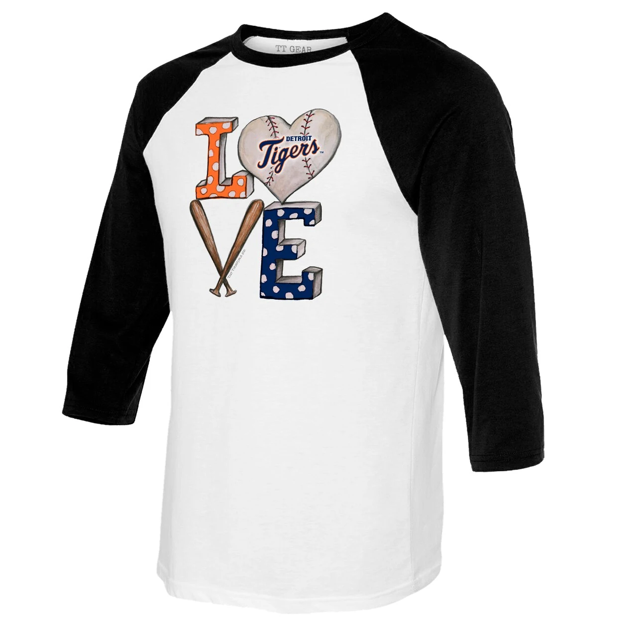 Women's Detroit Tigers Tiny Turnip White/Black Baseball Love Raglan 3/4-Sleeve T-Shirt 4 Women's Detroit Tigers Tiny Turnip White/Black Baseball Love Raglan 3/4-Sleeve T-Shirt - Image 2