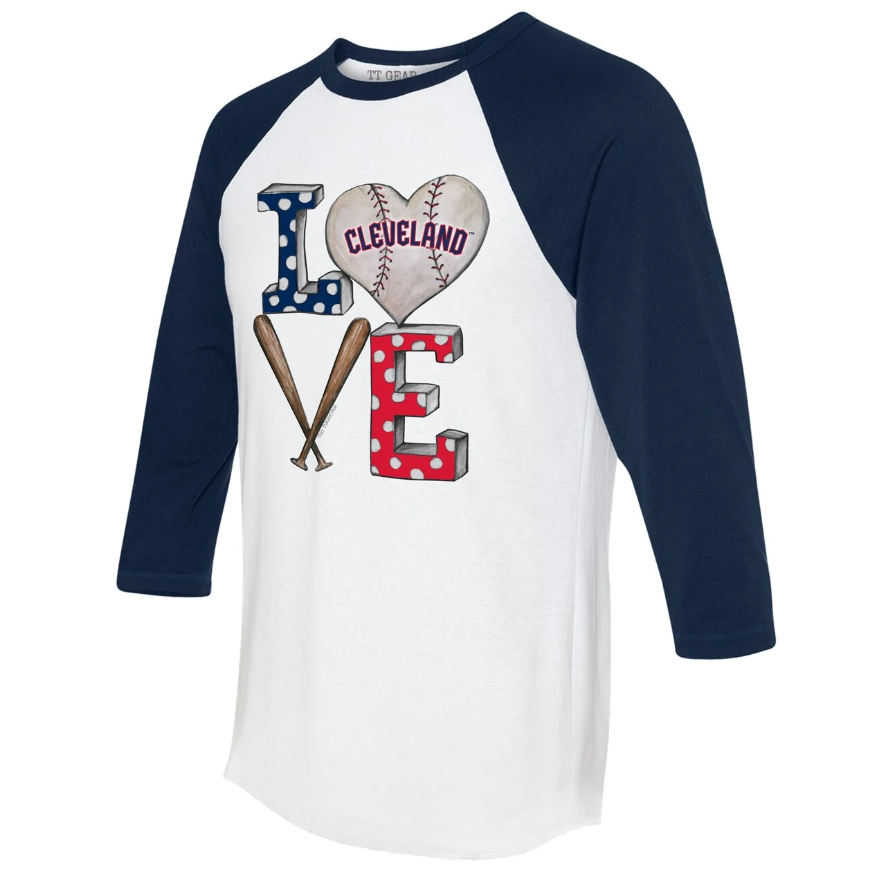 Women's Cleveland Guardians Tiny Turnip White/Navy Baseball Love Raglan 3/4-Sleeve T-Shirt 4 Women's Cleveland Guardians Tiny Turnip White/Navy Baseball Love Raglan 3/4-Sleeve T-Shirt - Image 2