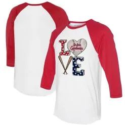 Women's St. Louis Cardinals Tiny Turnip White/Red Baseball Love Raglan 3/4-Sleeve T-Shirt