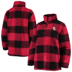 Women's St. Louis Cardinals G-III Sports By Carl Banks Red/Black Sherpa Plaid Quarter-Zip Jacket