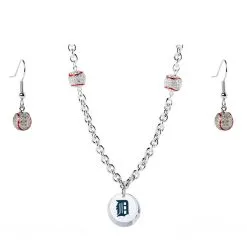 Detroit Tigers Crystals From Swarovski Baseball Necklace & Earrings