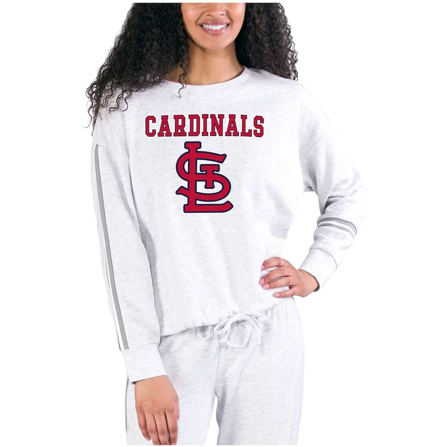 Women's St. Louis Cardinals Concepts Sport Cream/Gray Pendant French Terry Long Sleeve Top 3 Women's St. Louis Cardinals Concepts Sport Cream/Gray Pendant French Terry Long Sleeve Top