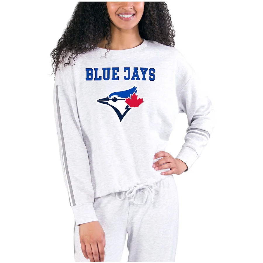 Women's Toronto Blue Jays Concepts Sport Cream/Gray Pendant French Terry Long Sleeve Top 3 Women's Toronto Blue Jays Concepts Sport Cream/Gray Pendant French Terry Long Sleeve Top
