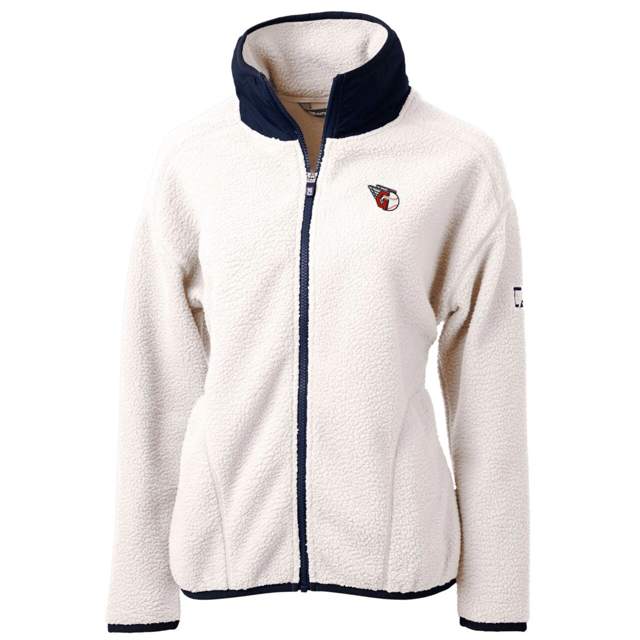 Women's Cleveland Guardians Cutter & Buck White/Navy Cascade Eco Sherpa Fleece Full-Zip Jacket 4 Women's Cleveland Guardians Cutter & Buck White/Navy Cascade Eco Sherpa Fleece Full-Zip Jacket - Image 2