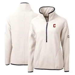 Women's Cleveland Guardians Cutter & Buck White/Navy Cascade Eco Sherpa Fleece Quarter-Zip Pullover Jacket