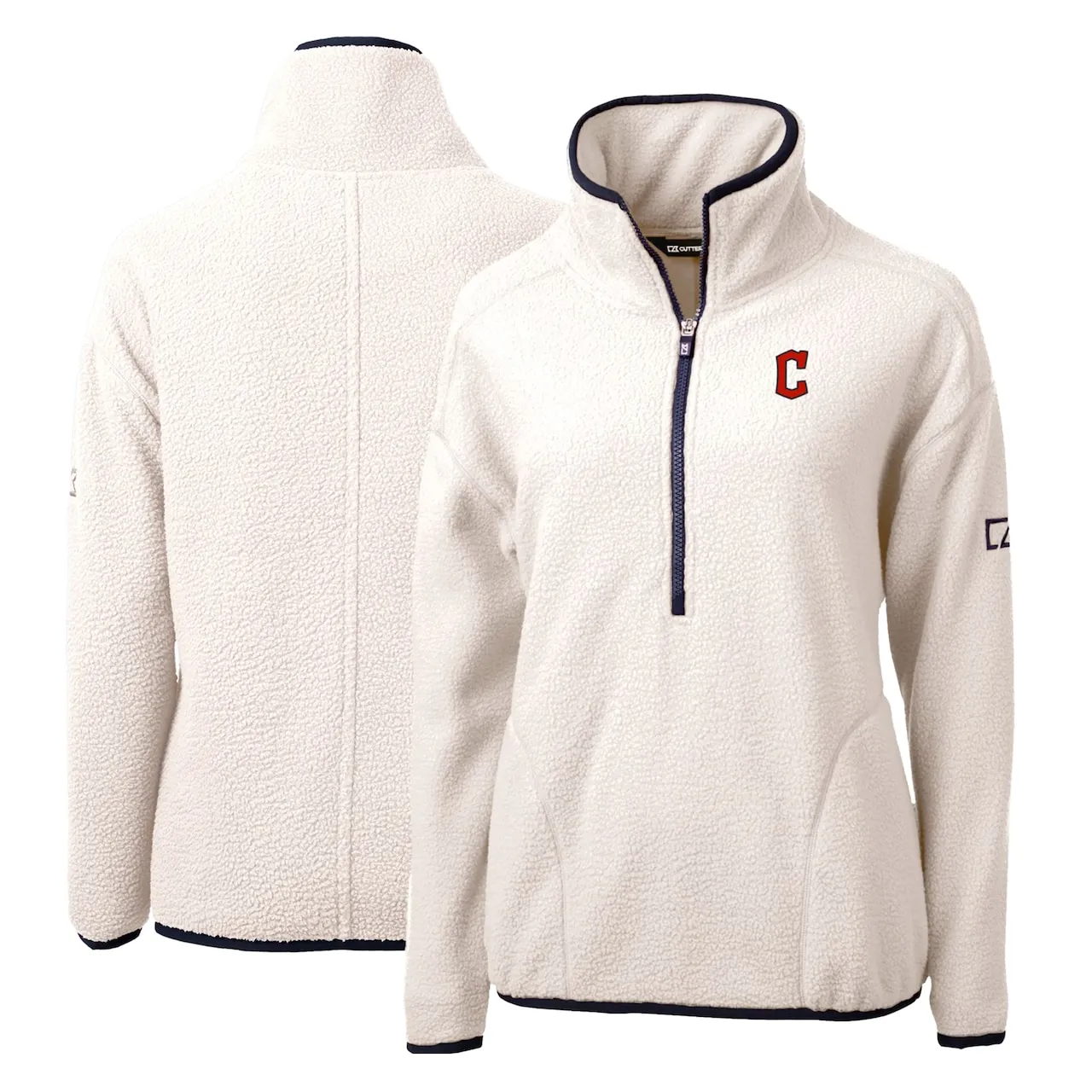 Women's Cleveland Guardians Cutter & Buck White/Navy Cascade Eco Sherpa Fleece Quarter-Zip Pullover Jacket 3 Women's Cleveland Guardians Cutter & Buck White/Navy Cascade Eco Sherpa Fleece Quarter-Zip Pullover Jacket