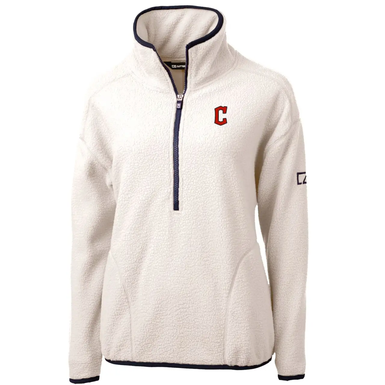 Women's Cleveland Guardians Cutter & Buck White/Navy Cascade Eco Sherpa Fleece Quarter-Zip Pullover Jacket 4 Women's Cleveland Guardians Cutter & Buck White/Navy Cascade Eco Sherpa Fleece Quarter-Zip Pullover Jacket - Image 2