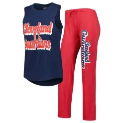 Women's Cleveland Guardians Concepts Sport Red/Navy Wordmark Meter Muscle Tank Top & Pants Sleep Set