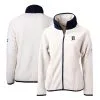 Women's Detroit Tigers Cutter & Buck White/Navy Cascade Eco Sherpa Fleece Full-Zip Jacket