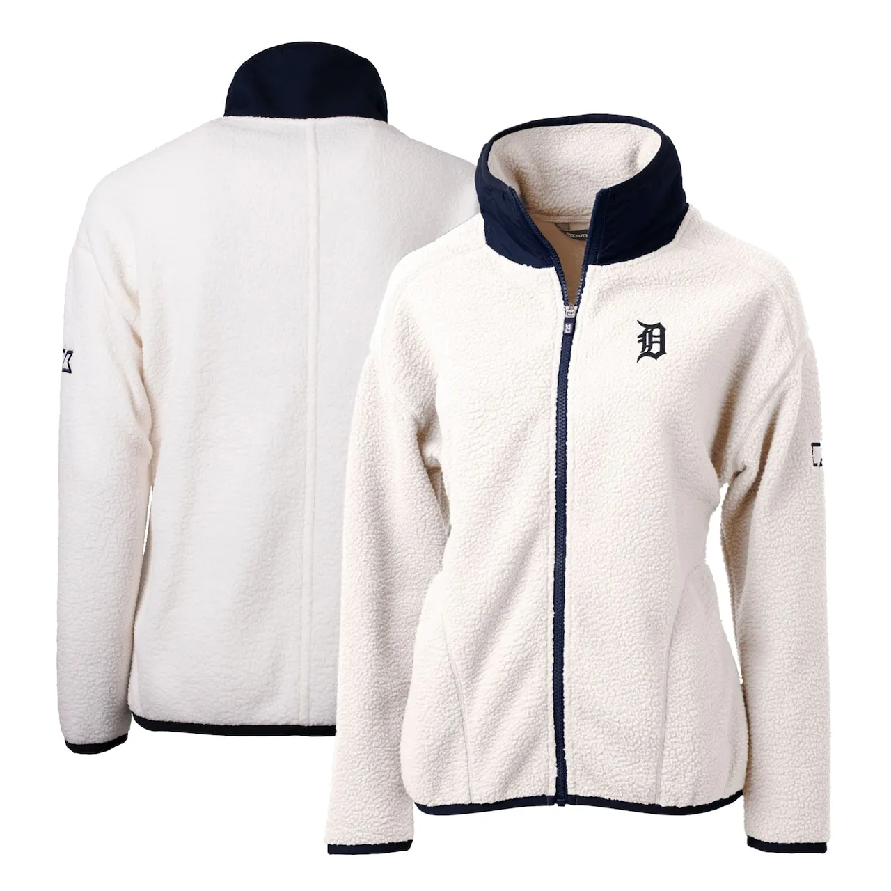 Women's Detroit Tigers Cutter & Buck White/Navy Cascade Eco Sherpa Fleece Full-Zip Jacket 3 Women's Detroit Tigers Cutter & Buck White/Navy Cascade Eco Sherpa Fleece Full-Zip Jacket
