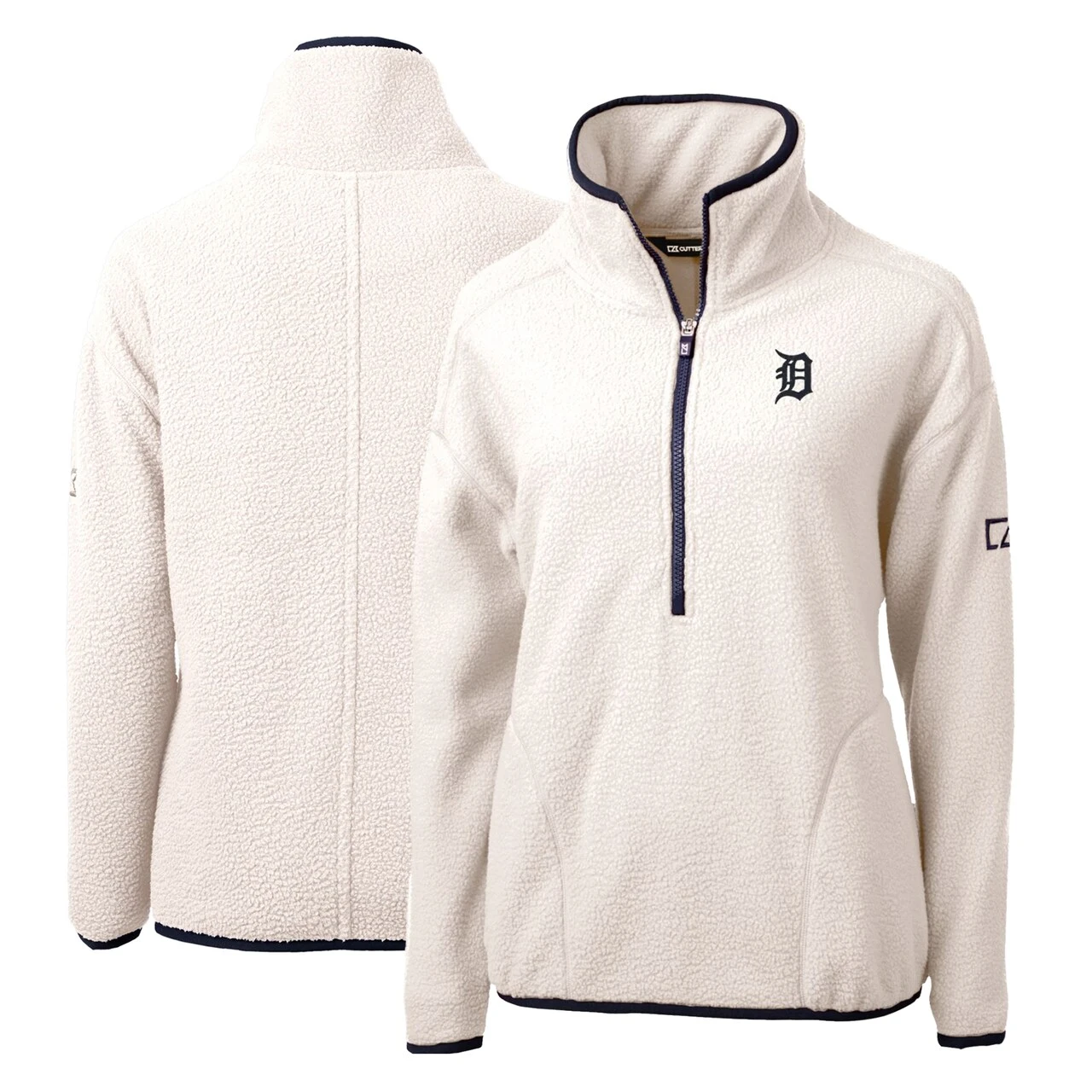Women's Detroit Tigers Cutter & Buck White/Navy Cascade Eco Sherpa Fleece Quarter-Zip Pullover Jacket 3 Women's Detroit Tigers Cutter & Buck White/Navy Cascade Eco Sherpa Fleece Quarter-Zip Pullover Jacket