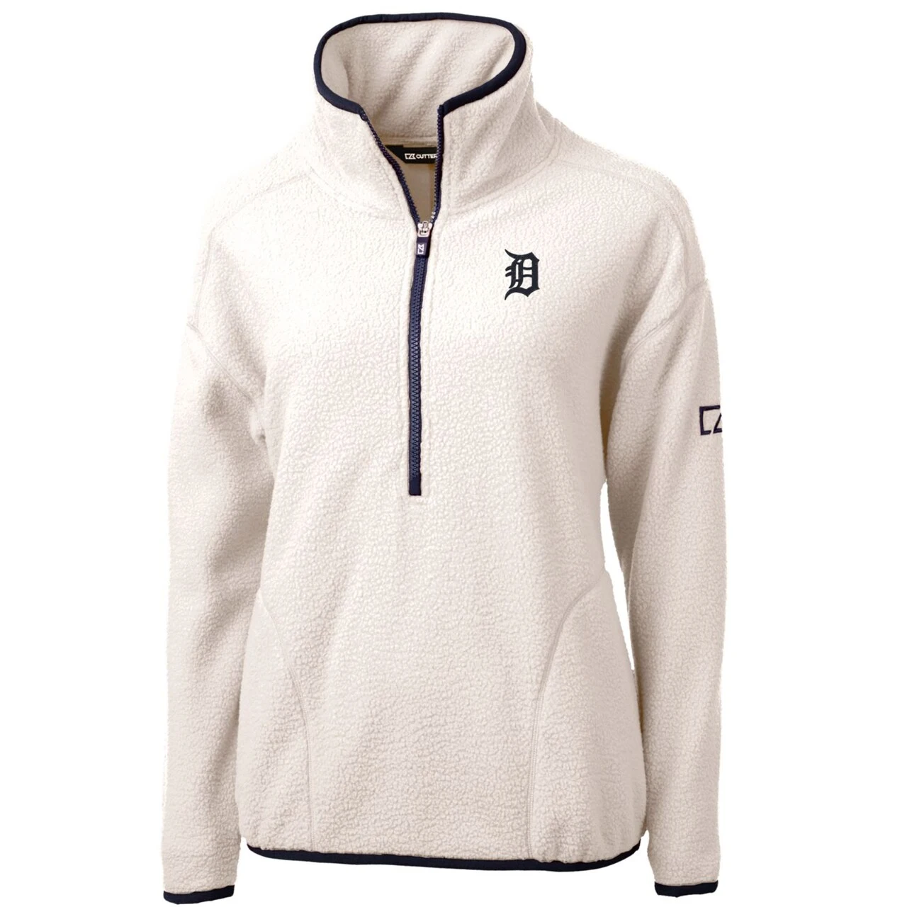 Women's Detroit Tigers Cutter & Buck White/Navy Cascade Eco Sherpa Fleece Quarter-Zip Pullover Jacket 4 Women's Detroit Tigers Cutter & Buck White/Navy Cascade Eco Sherpa Fleece Quarter-Zip Pullover Jacket - Image 2
