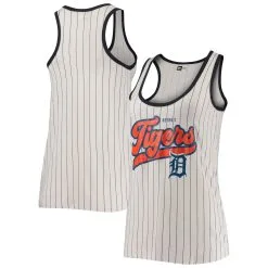 Women's Detroit Tigers New Era White/Navy Pinstripe Scoop Neck Tank Top