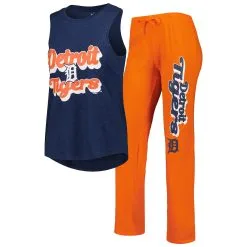 Women's Detroit Tigers Concepts Sport Orange/Navy Wordmark Meter Muscle Tank Top & Pants Sleep Set