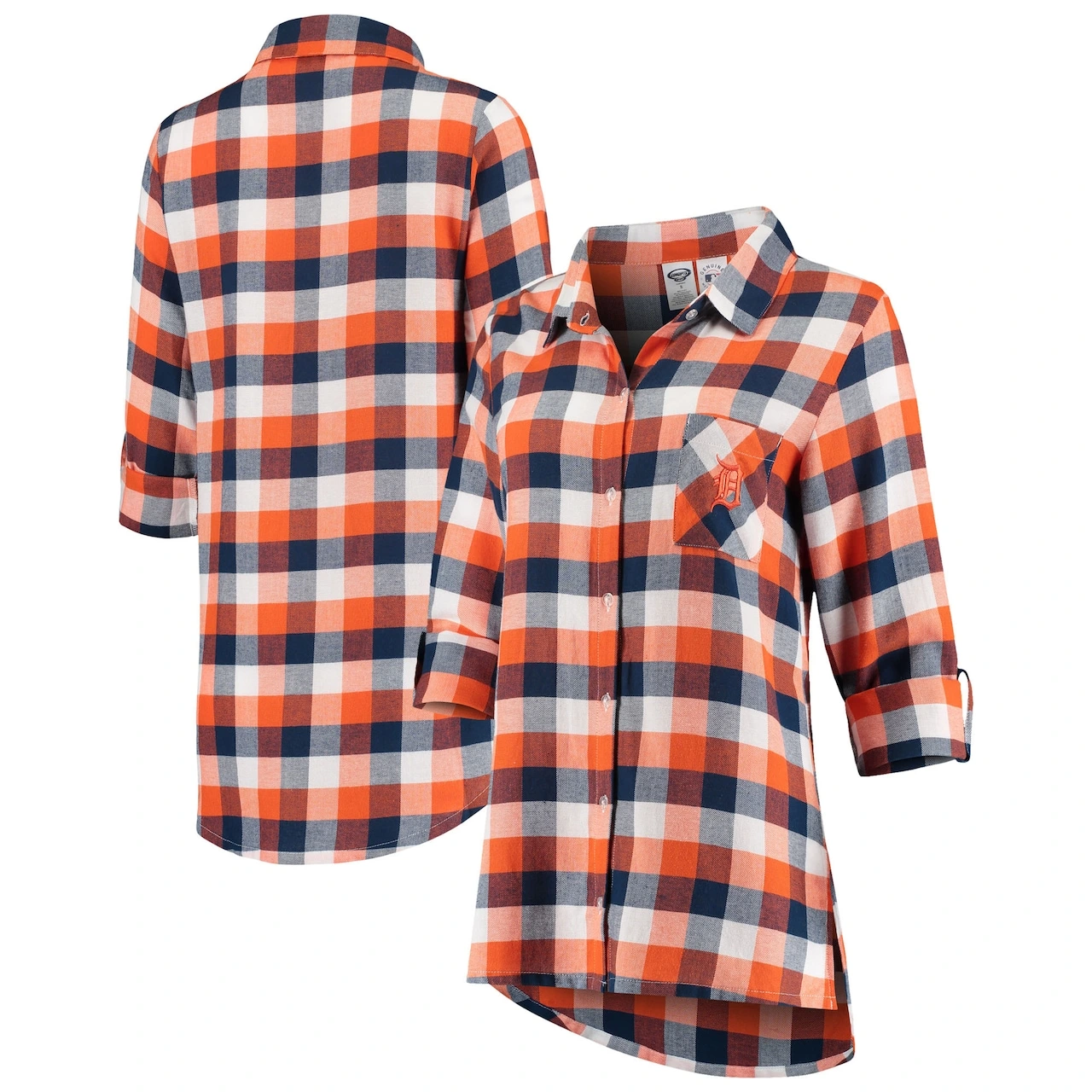 Women's Detroit Tigers Concepts Sport Navy/Orange Breakout Flannel Long Sleeve Nightshirt 3 Women's Detroit Tigers Concepts Sport Navy/Orange Breakout Flannel Long Sleeve Nightshirt
