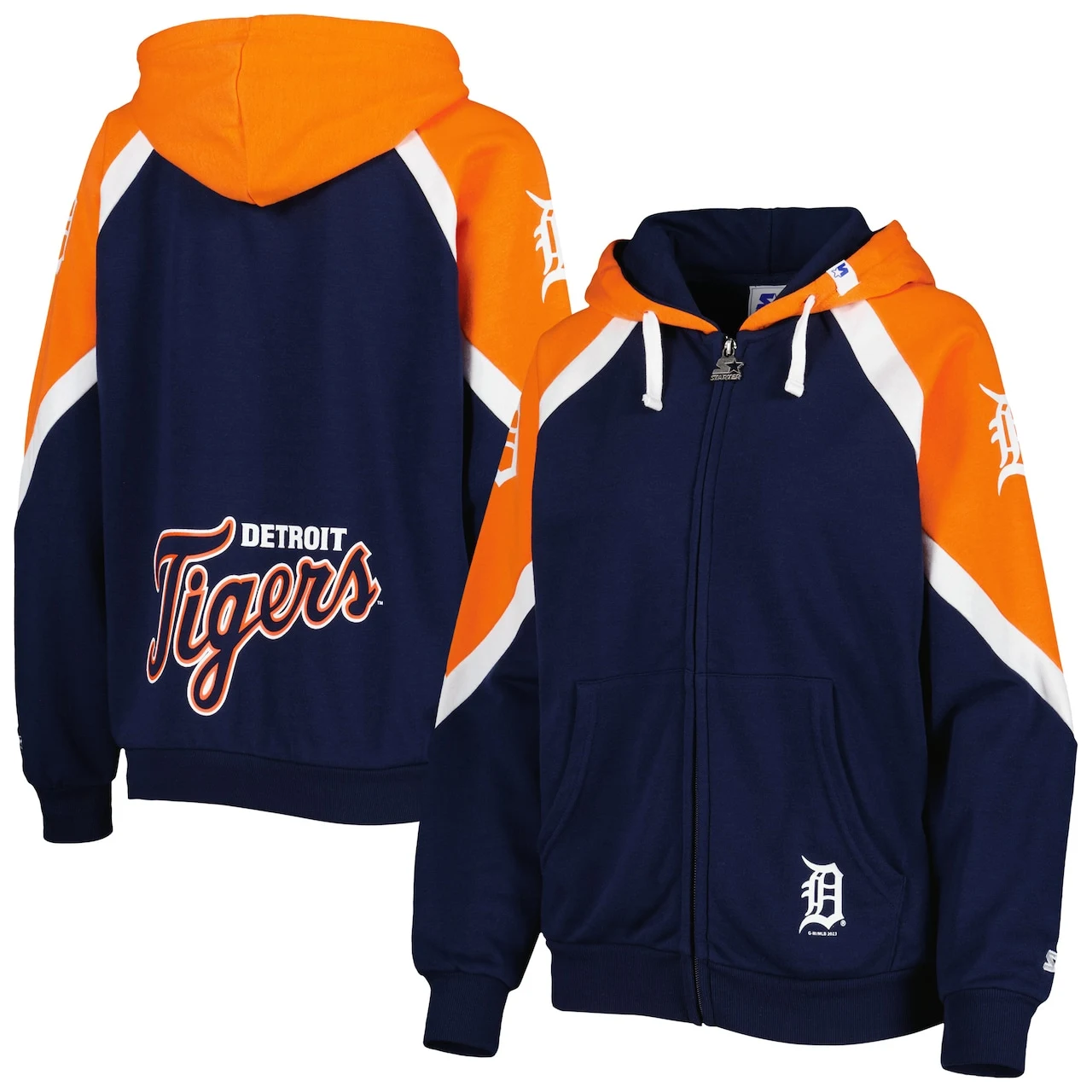 Women's Detroit Tigers Starter Navy/Orange Hail Mary Full-Zip Hoodie 3 Women's Detroit Tigers Starter Navy/Orange Hail Mary Full-Zip Hoodie