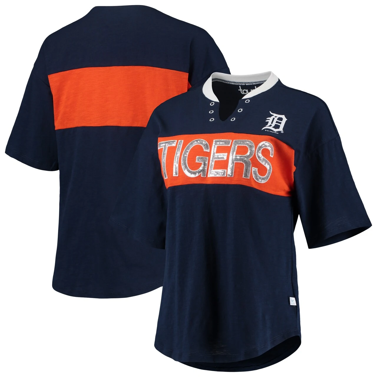 Women's Detroit Tigers Touch Navy/Orange Lead Off Notch Neck T-Shirt 3 Women's Detroit Tigers Touch Navy/Orange Lead Off Notch Neck T-Shirt