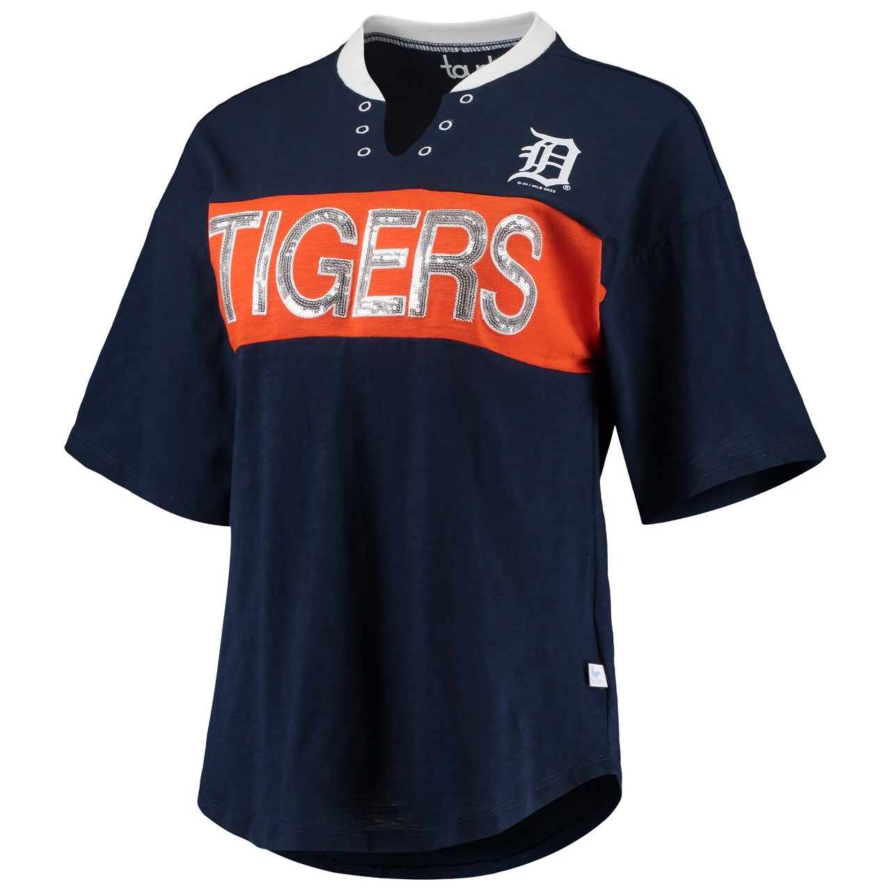 Women's Detroit Tigers Touch Navy/Orange Lead Off Notch Neck T-Shirt 4 Women's Detroit Tigers Touch Navy/Orange Lead Off Notch Neck T-Shirt - Image 2