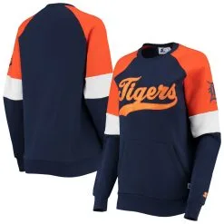 Women's Detroit Tigers Starter Navy/Orange Playmaker Raglan Pullover Sweatshirt