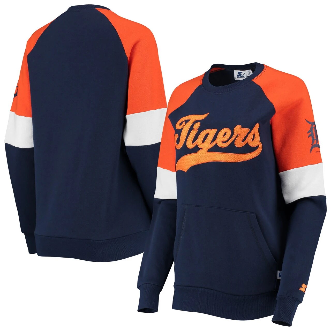 Women's Detroit Tigers Starter Navy/Orange Playmaker Raglan Pullover Sweatshirt 3 Women's Detroit Tigers Starter Navy/Orange Playmaker Raglan Pullover Sweatshirt